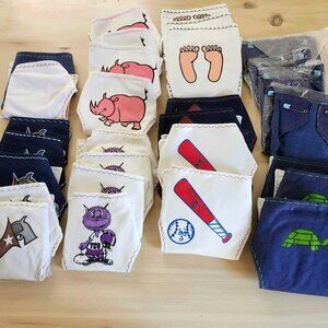 Lot of 32 Handmade Vintage Cloth Diapers - Assorted Sizes - White Denim Baseball